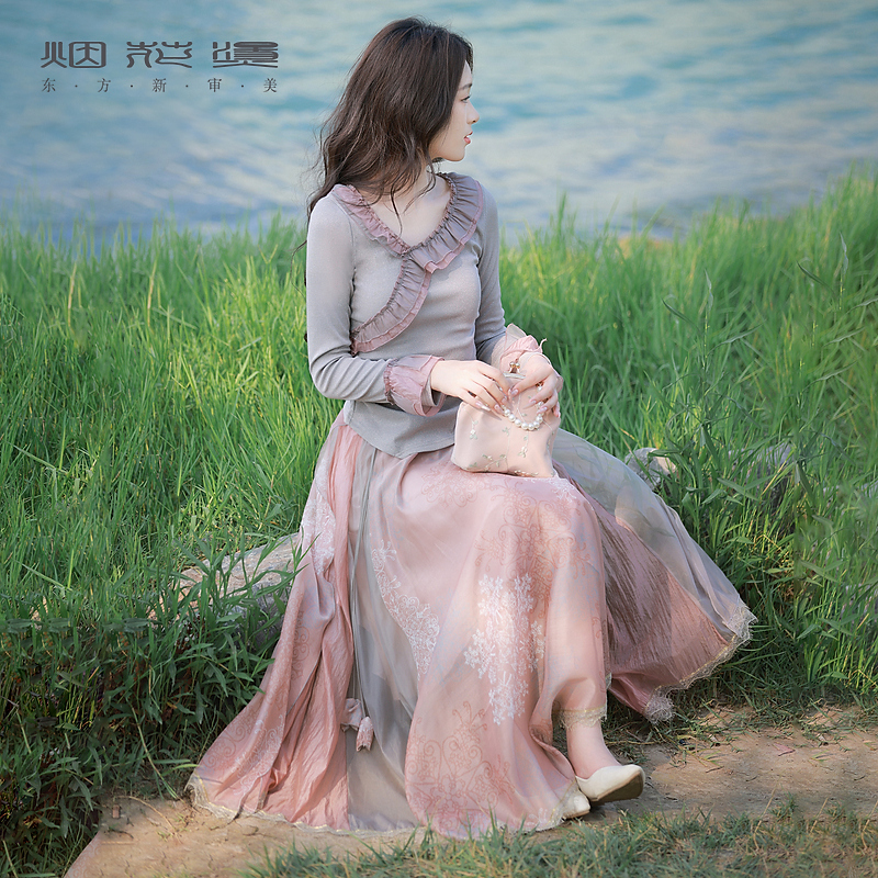 烟花烫气质显瘦套装女 2025秋季新款优雅复古上衣半身裙 卷半半卷