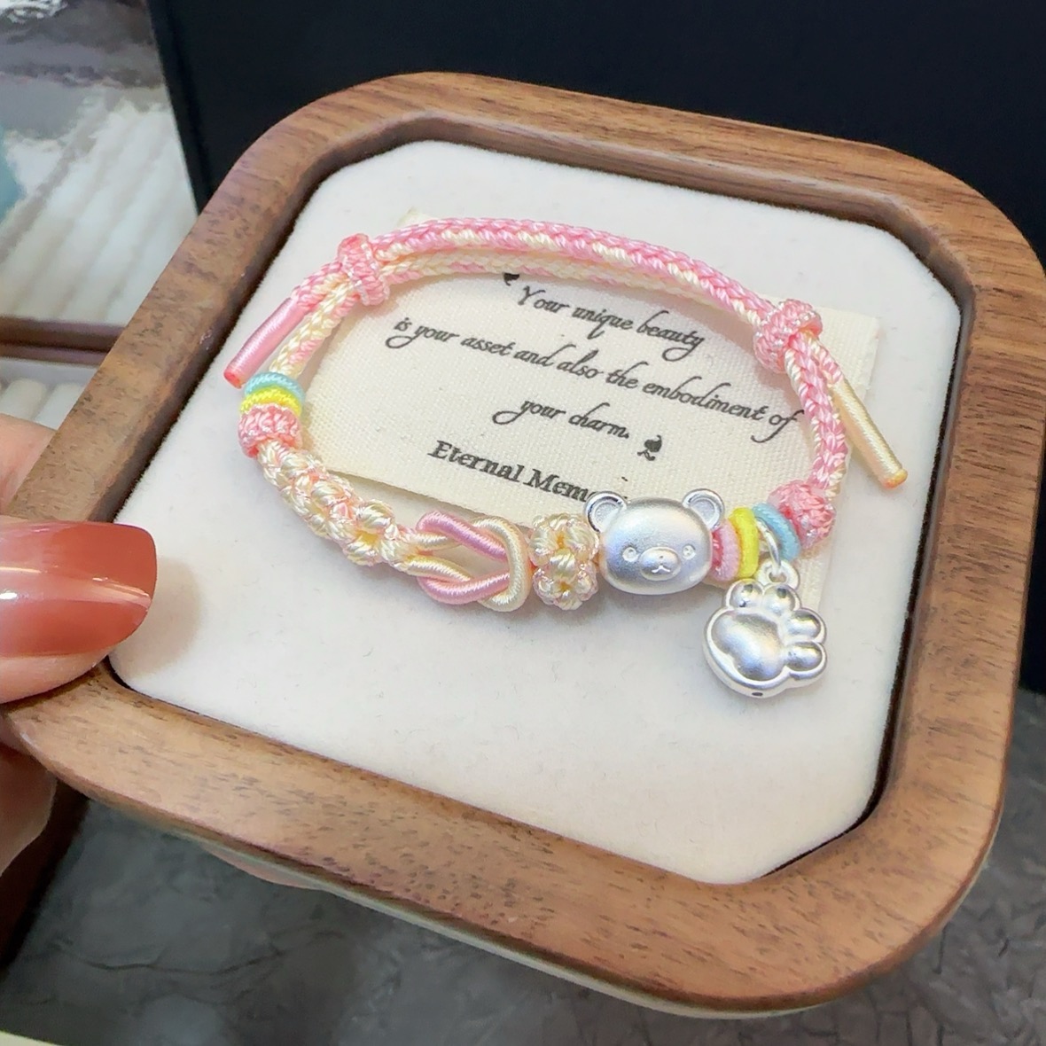 足银手链 足银999轻松熊编绳手链项链可爱卡通松弛小熊无忧无虑