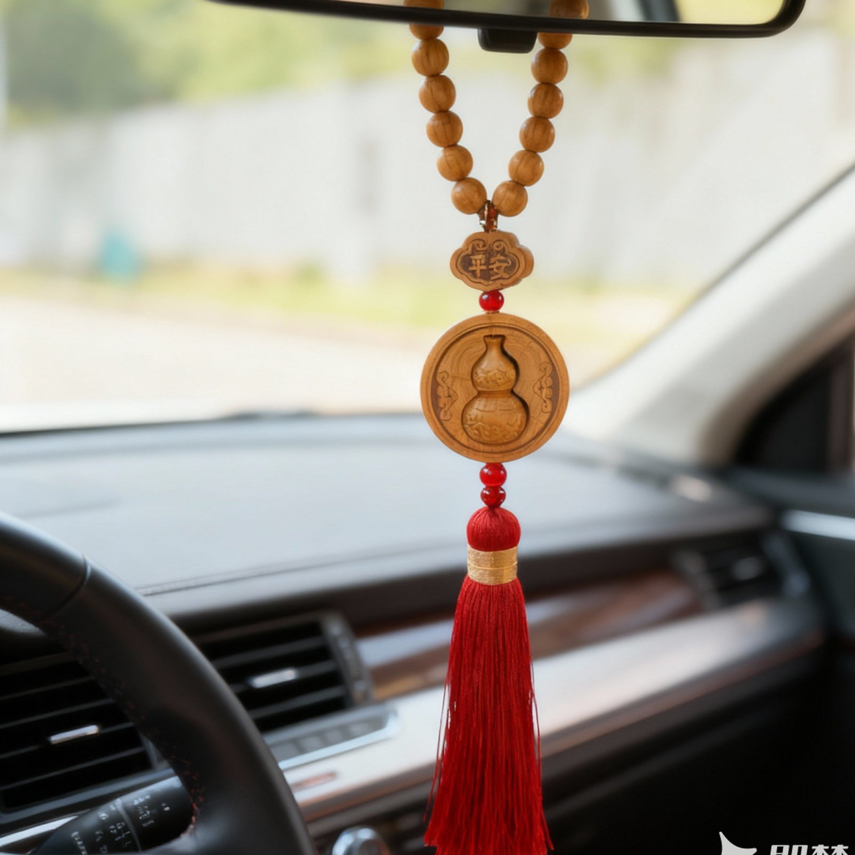 五台山六道木雕刻平安吉祥葫芦车挂件