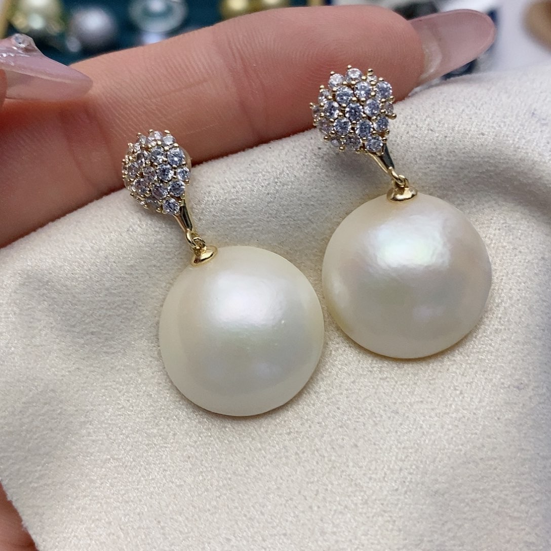 【闪购商品】拼合珍珠（马贝珠）耳饰银S925镶嵌19-20mm