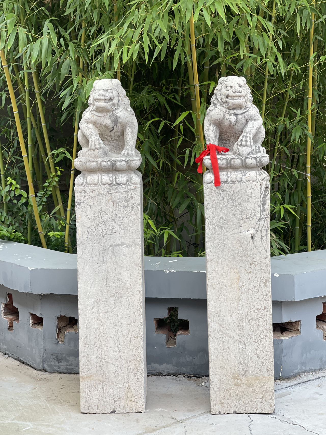 青石拴马桩复古大型玄关创意工艺品一对，家用