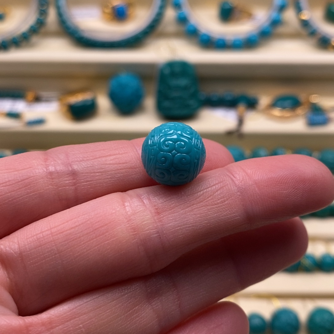 绿松石珠宝奇石未镶嵌直径12.3回纹圆珠