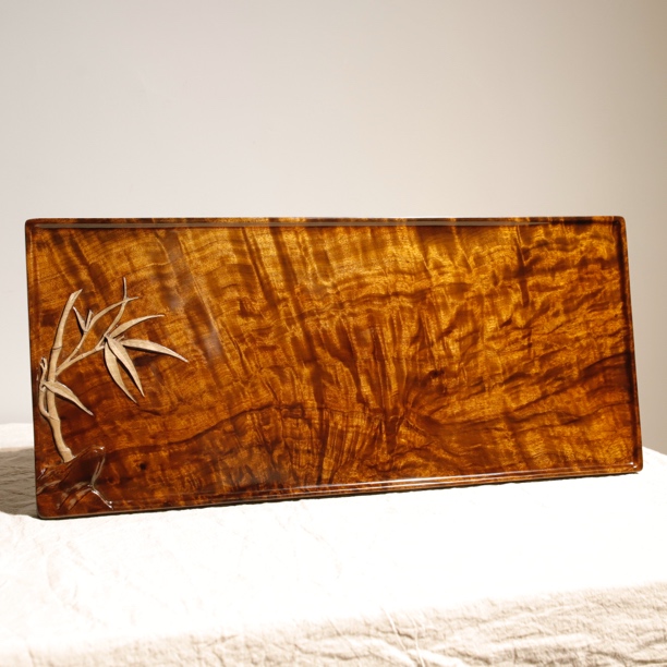 金丝楠阴沉木竹韵系列满花纹干泡茶盘J470