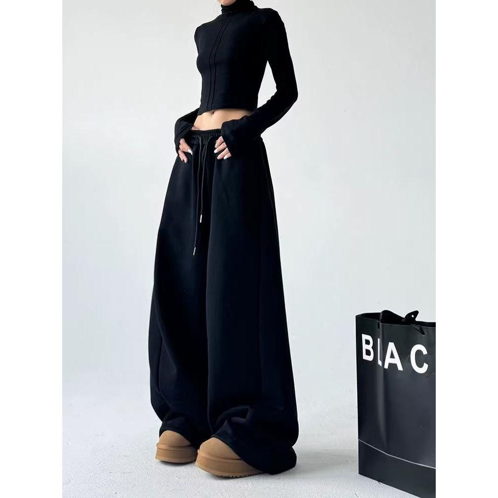 窄版香蕉裤女春秋2025新款宽松大码直筒阔腿裤小个子休闲运动卫裤