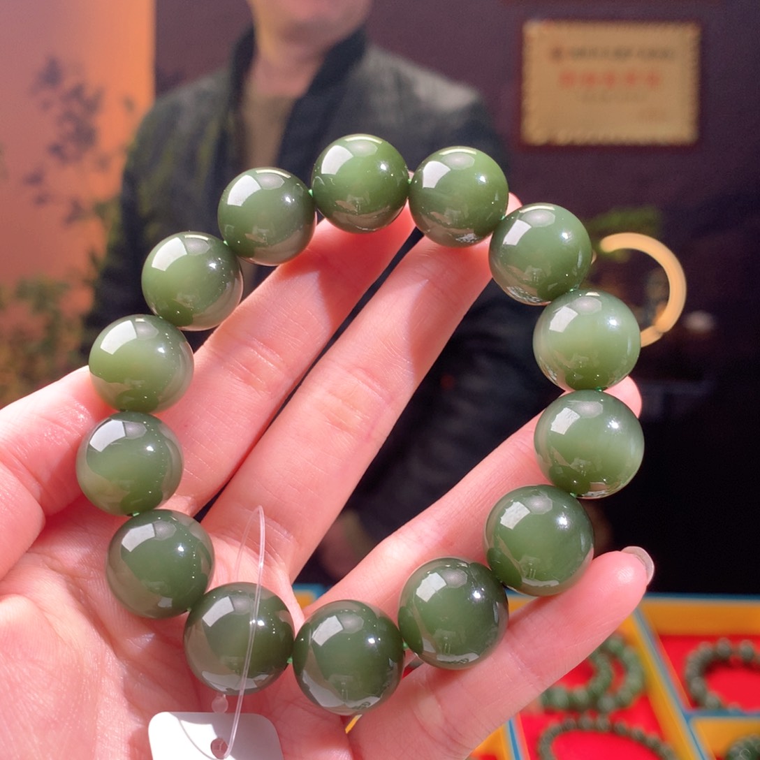 和田玉（碧玉）手串未镶嵌小*@