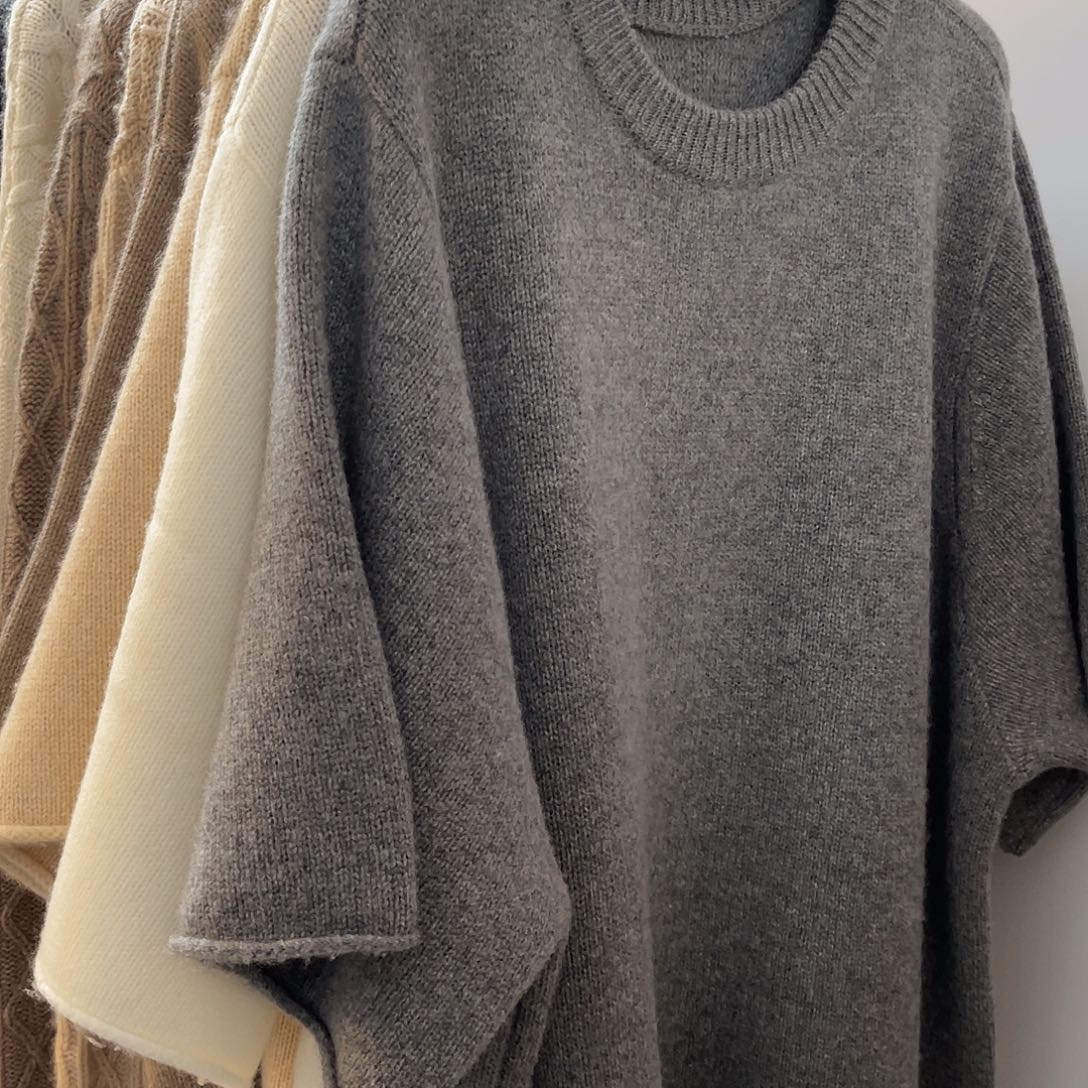 五分袖 圆领 羊绒衫