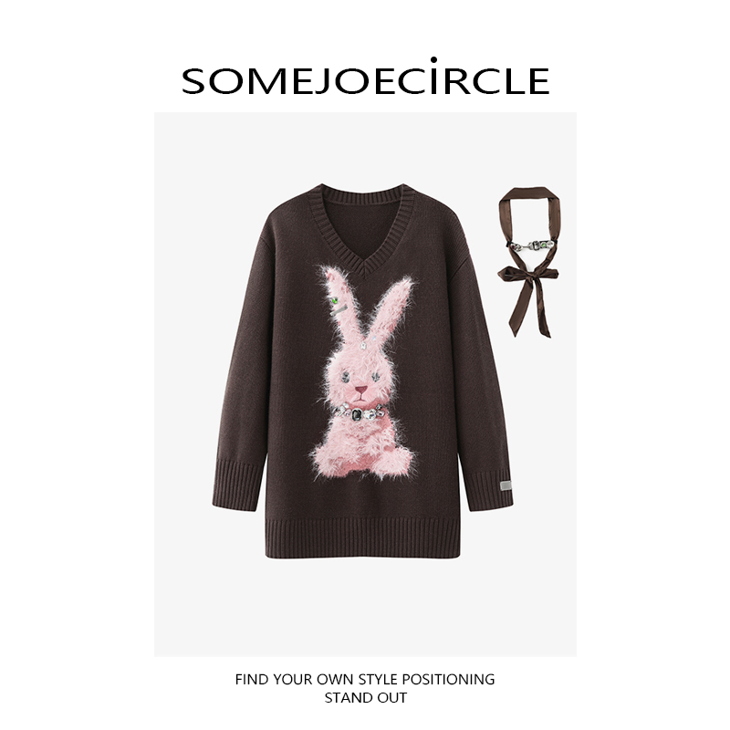 SOMEJOECIRCLE【连衣裙】25秋冬季新品兔子图案毛织连衣裙子女A8202