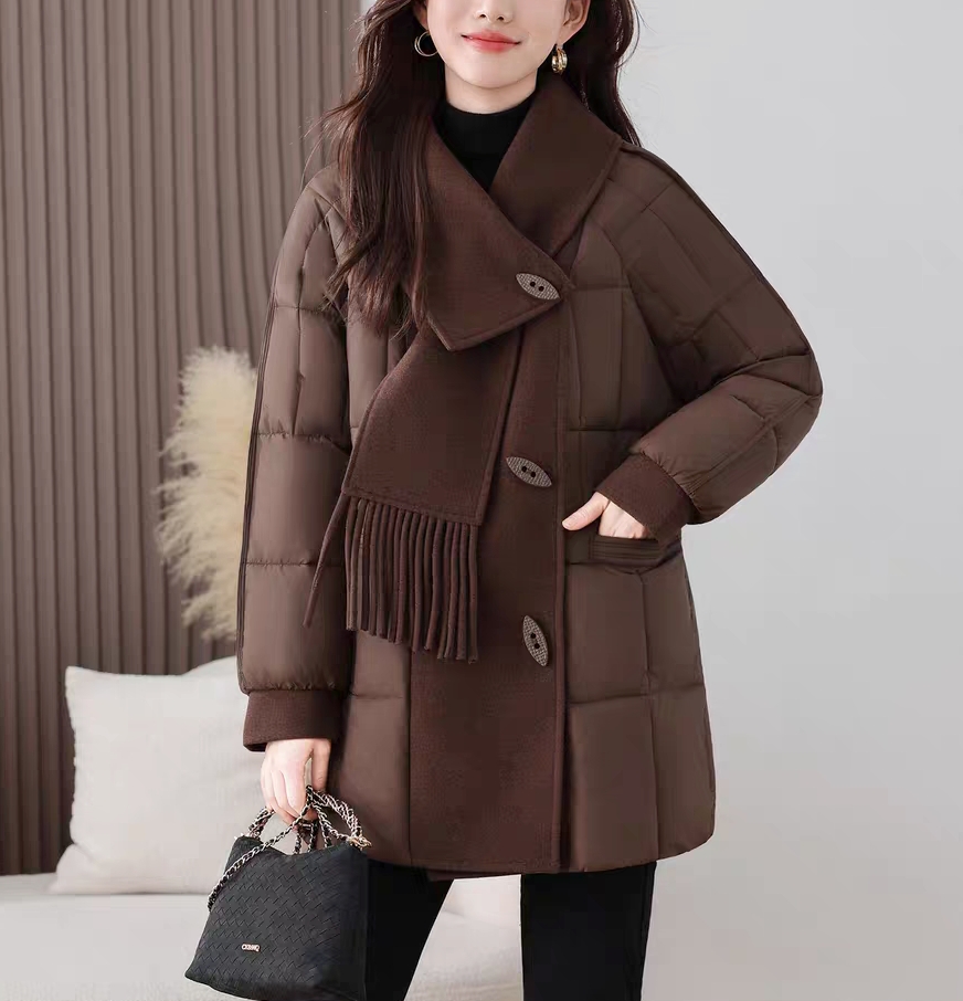 新中式2025新款围巾领中年妈妈冬装中长款时尚棉衣外套