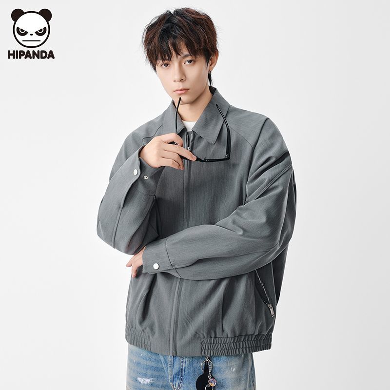 Hi Panda长袖夹克男装秋季翻领简约商务百搭休闲宽松落肩工装外套
