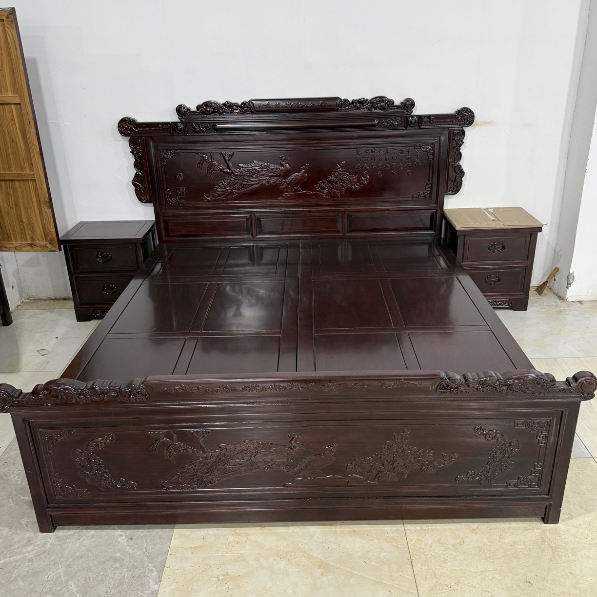 链接 备注款式】老榆木全实木榫卯工艺雕花大床【按备注发货】