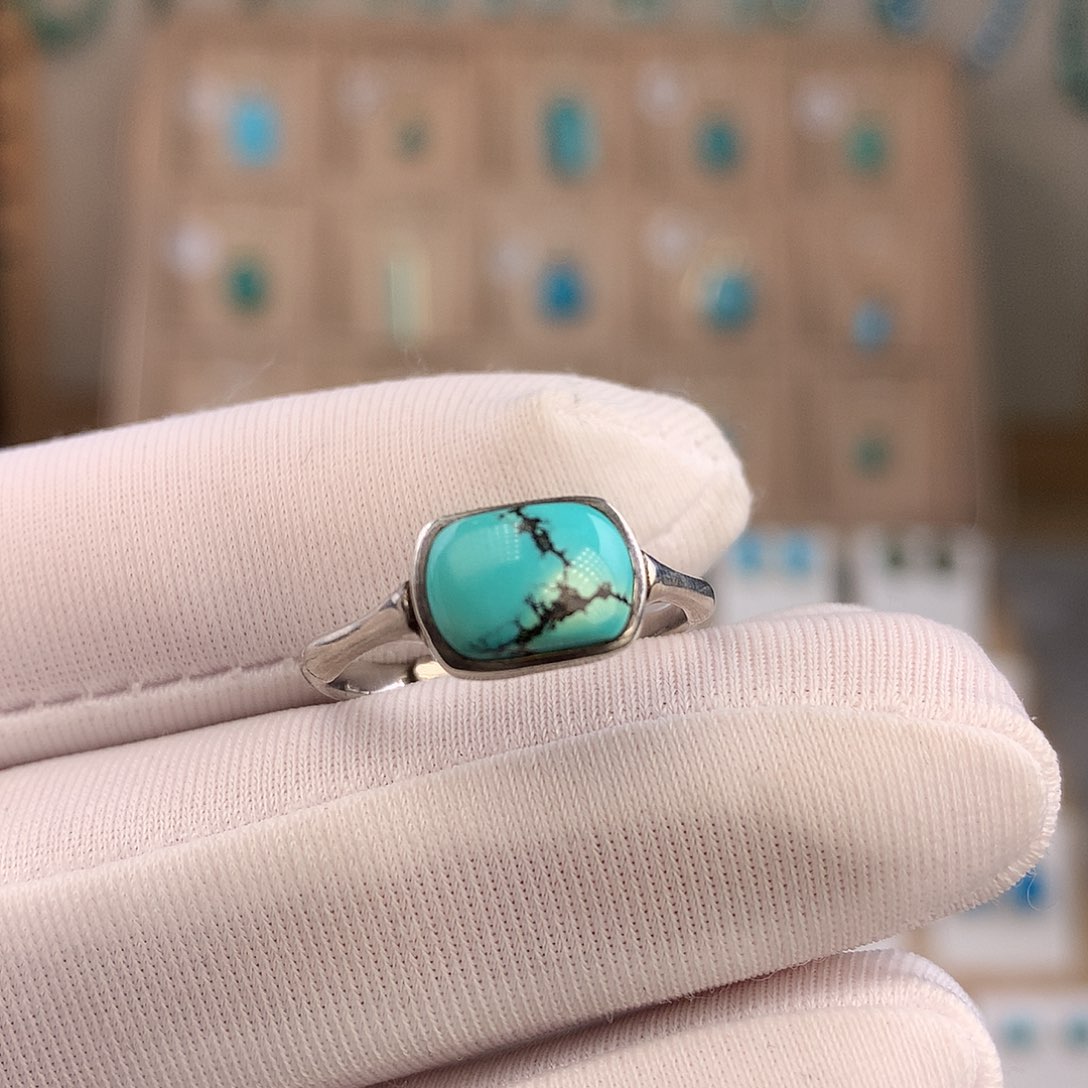 绿松石银S925镶嵌戒指