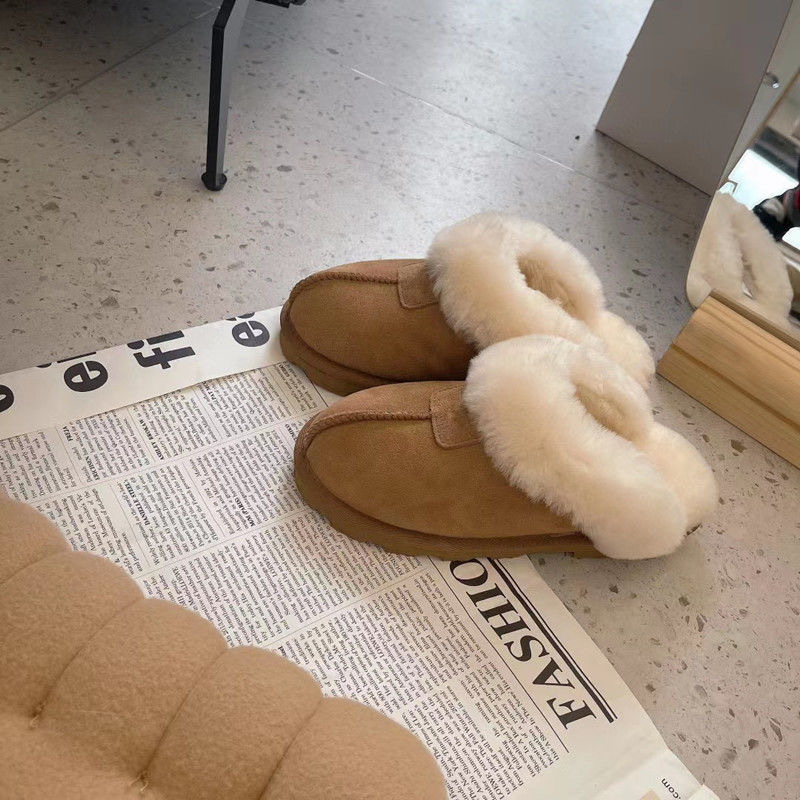毛绒雪地棉拖鞋女冬季毛毛鞋外穿包头拖鞋保暖防滑平底雪地靴棉鞋