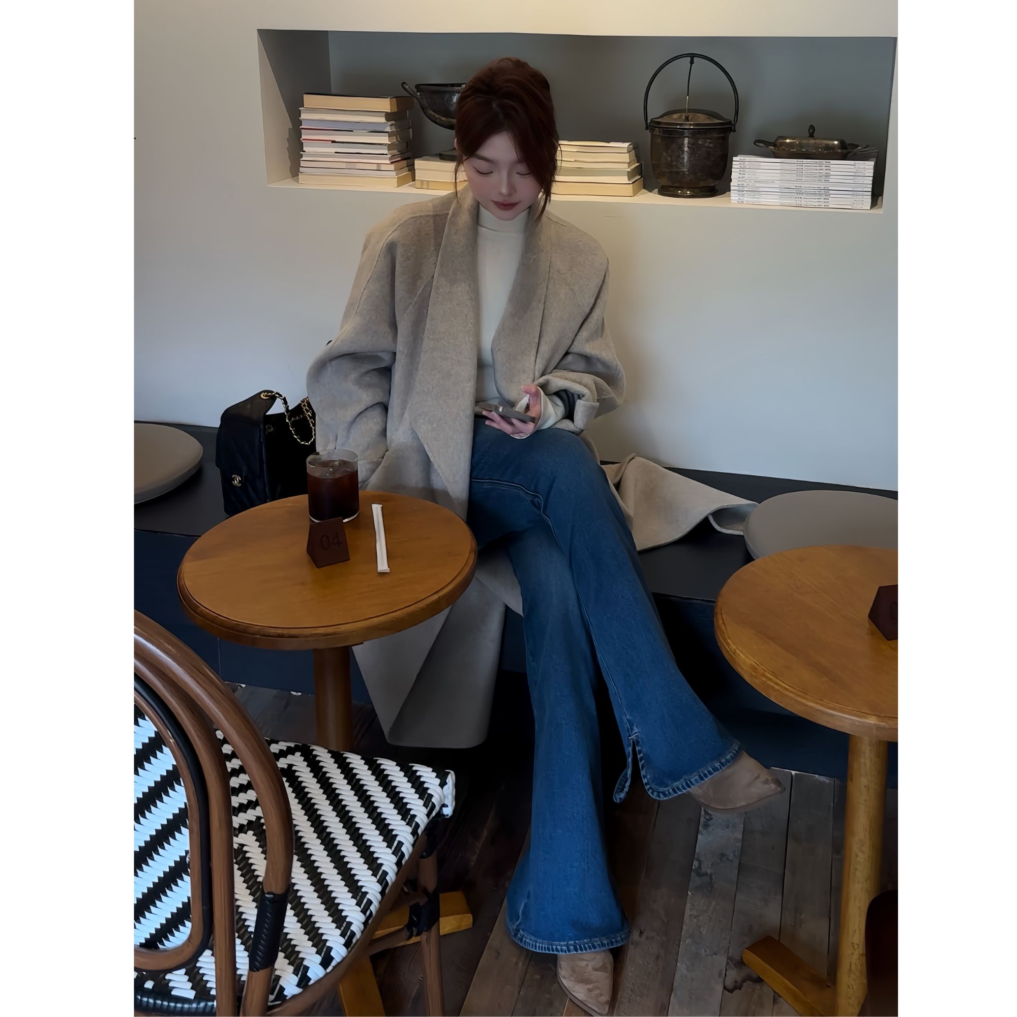 晶咕【梧桐大道】100绵羊毛高级感大翻领浴袍式双面羊毛大衣外套