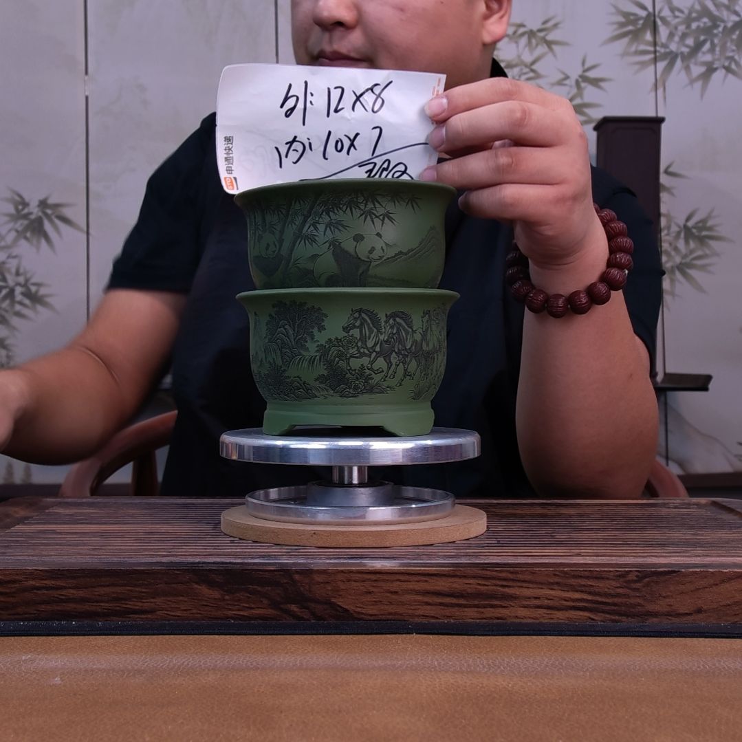 紫砂花盆同喜同喜