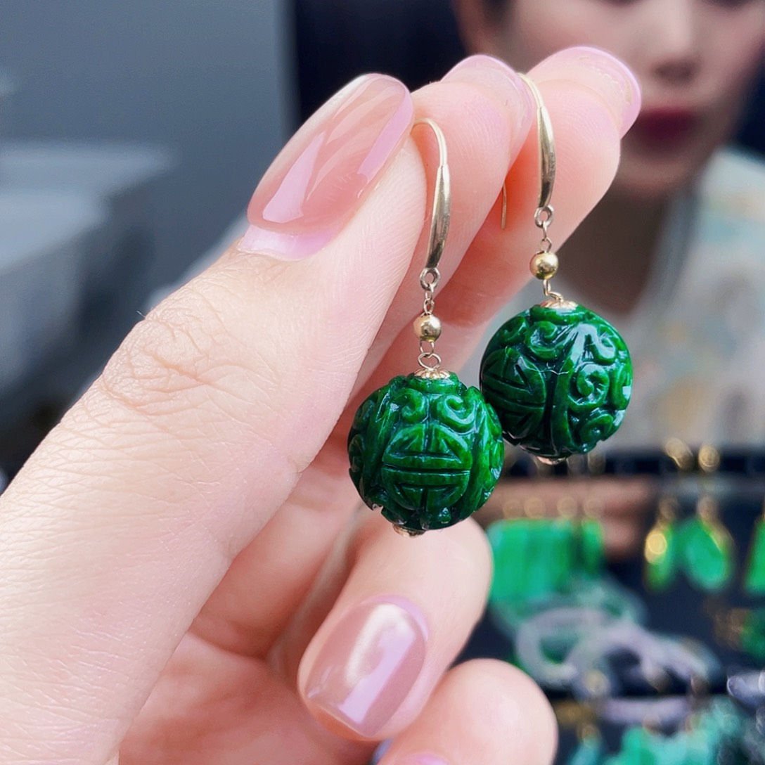 翡翠18K金镶嵌耳饰饰品