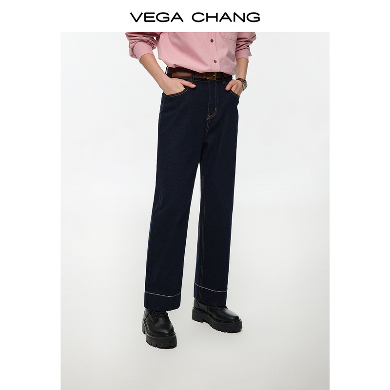 VEGA CHANG【末染原织】牛仔裤2025冬季高腰显瘦磨毛牛仔裤0233XT