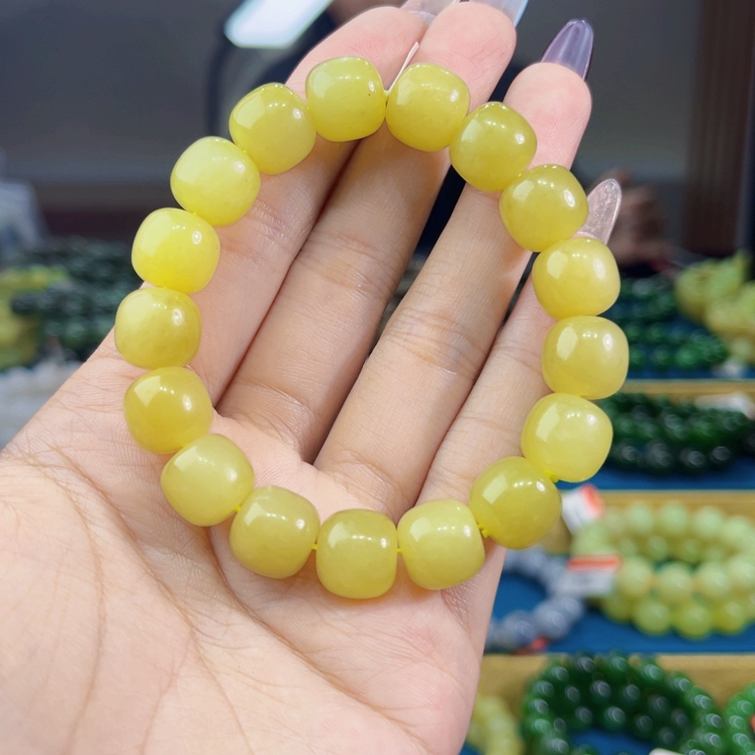 和田玉未镶嵌手链天然和田玉新疆若羌鸡油黄手串12