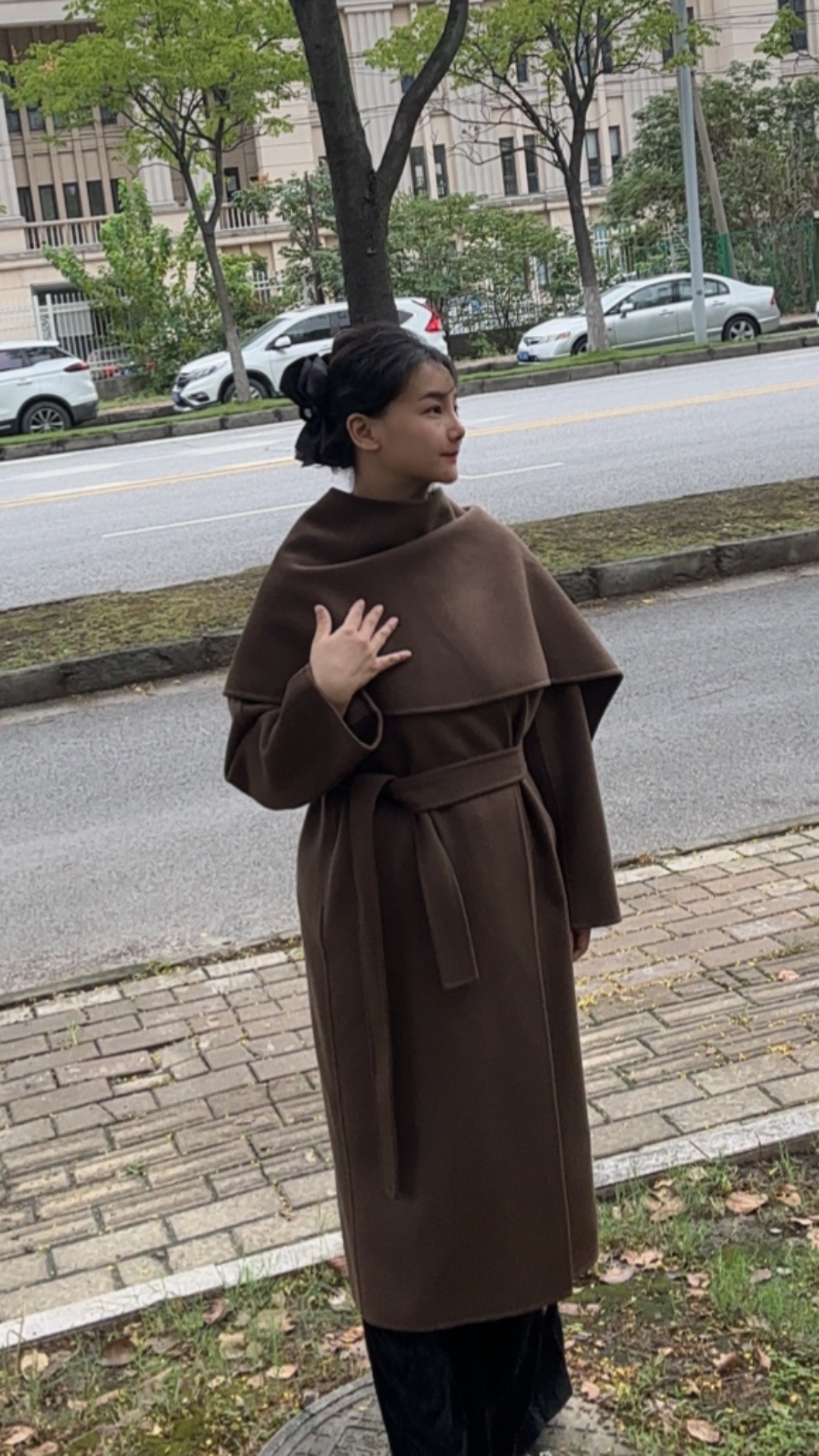 韩版女毛呢外套长款常规款双面呢杂志风大围巾常规