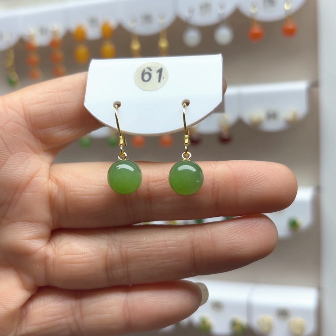 和田玉耳饰银S925镶嵌