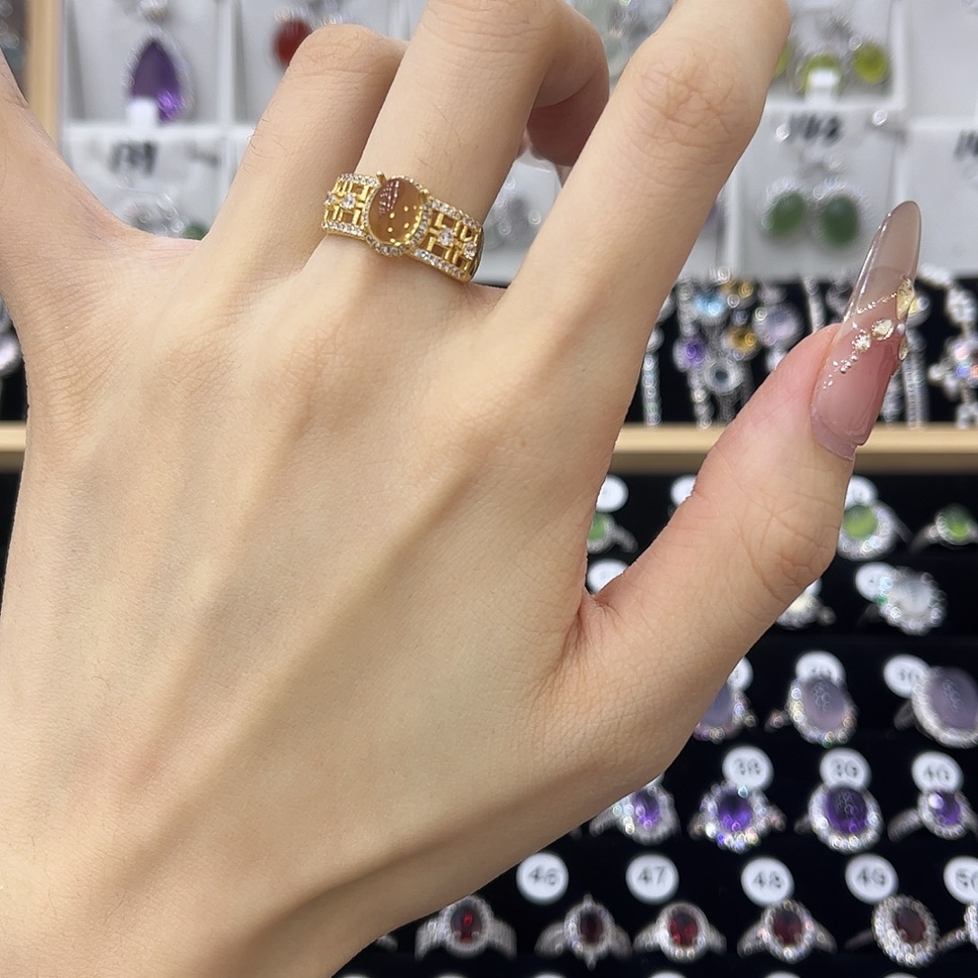 黄晶戒指银S925镀金镶嵌