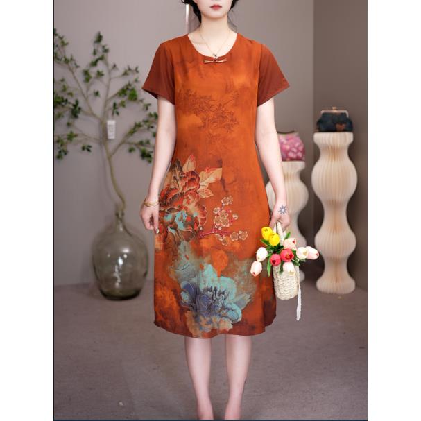 2231【有口袋】  气质花罗直筒遮肚子连衣裙