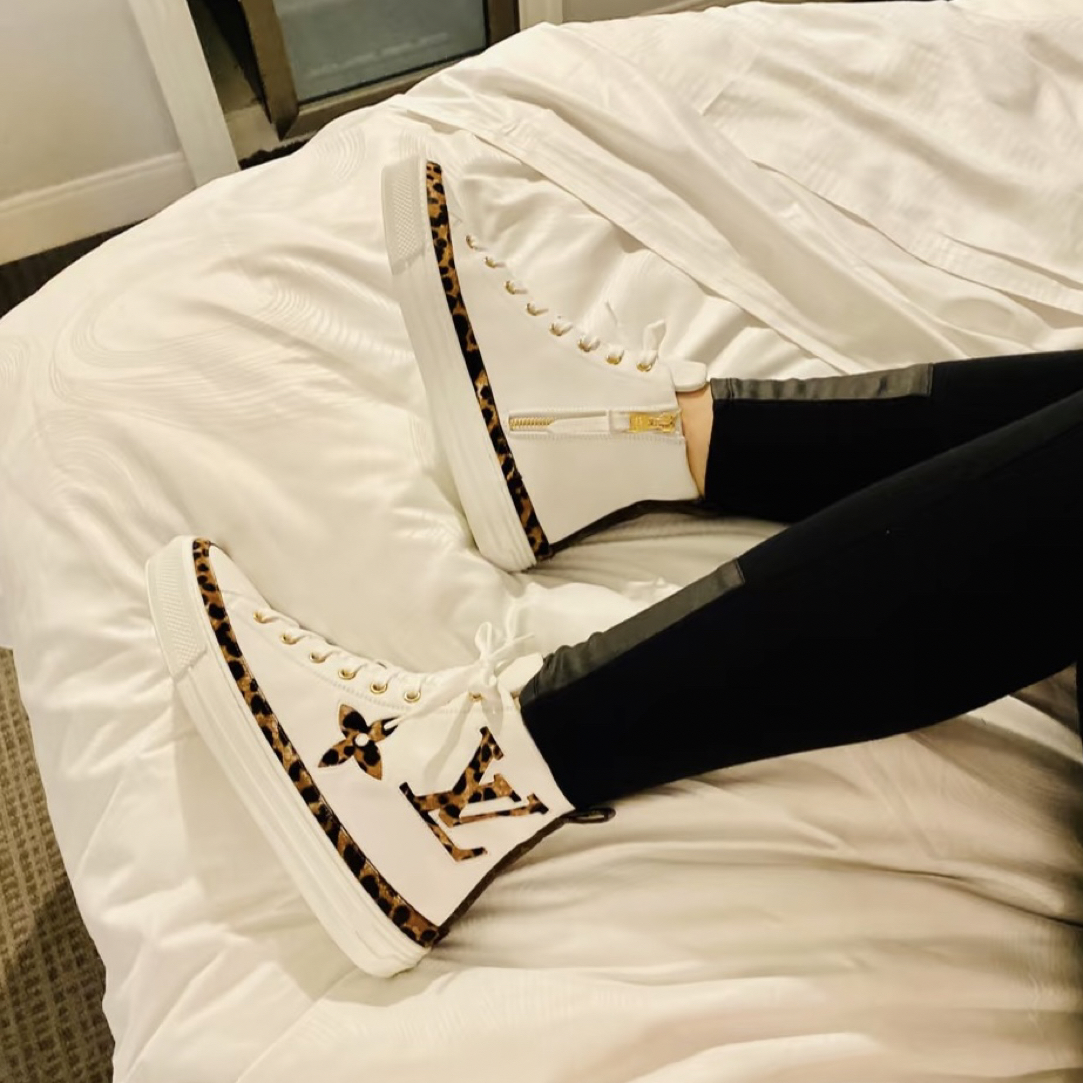 99新 LouisVuitton/路易威登 路易威登老花豹纹高帮板鞋35.5码663
