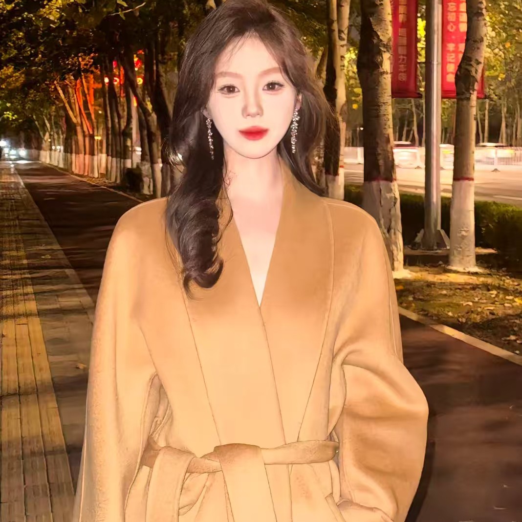 2025毛呢100%高支绵羊毛秋冬高个子双面纯大衣女秋冬高级感气质