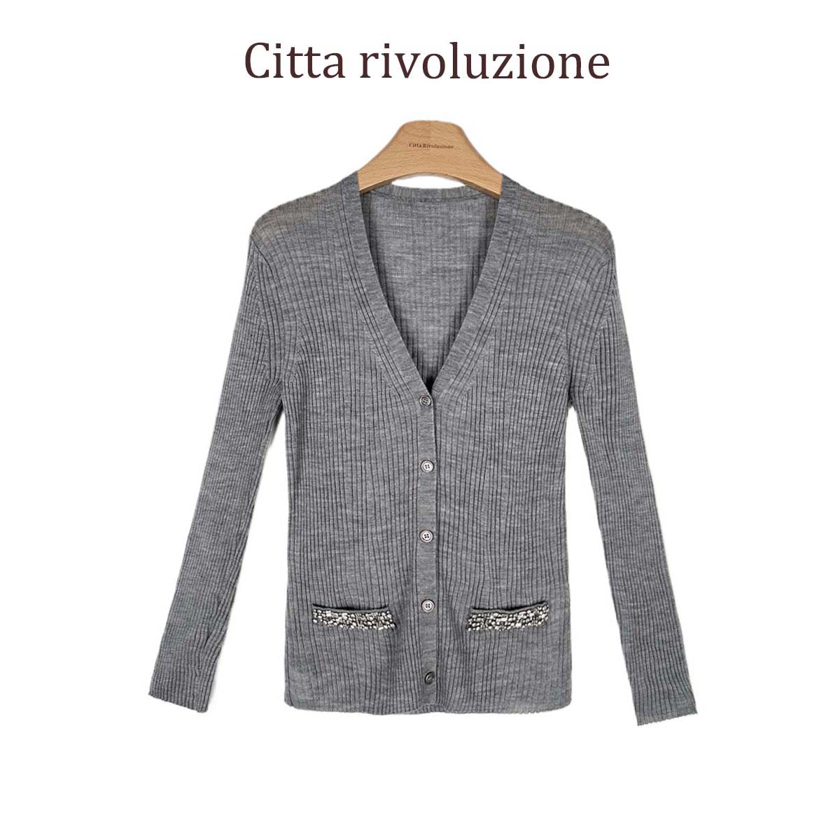 CR--|妈妈家精致排钻|钻饰灰色开衫105