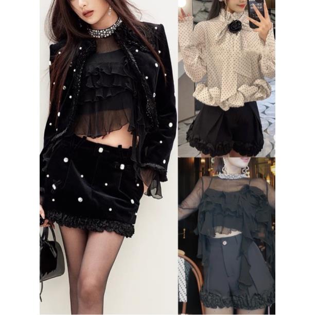 辰辰服饰春装新款黑色丝绒短外套半裙