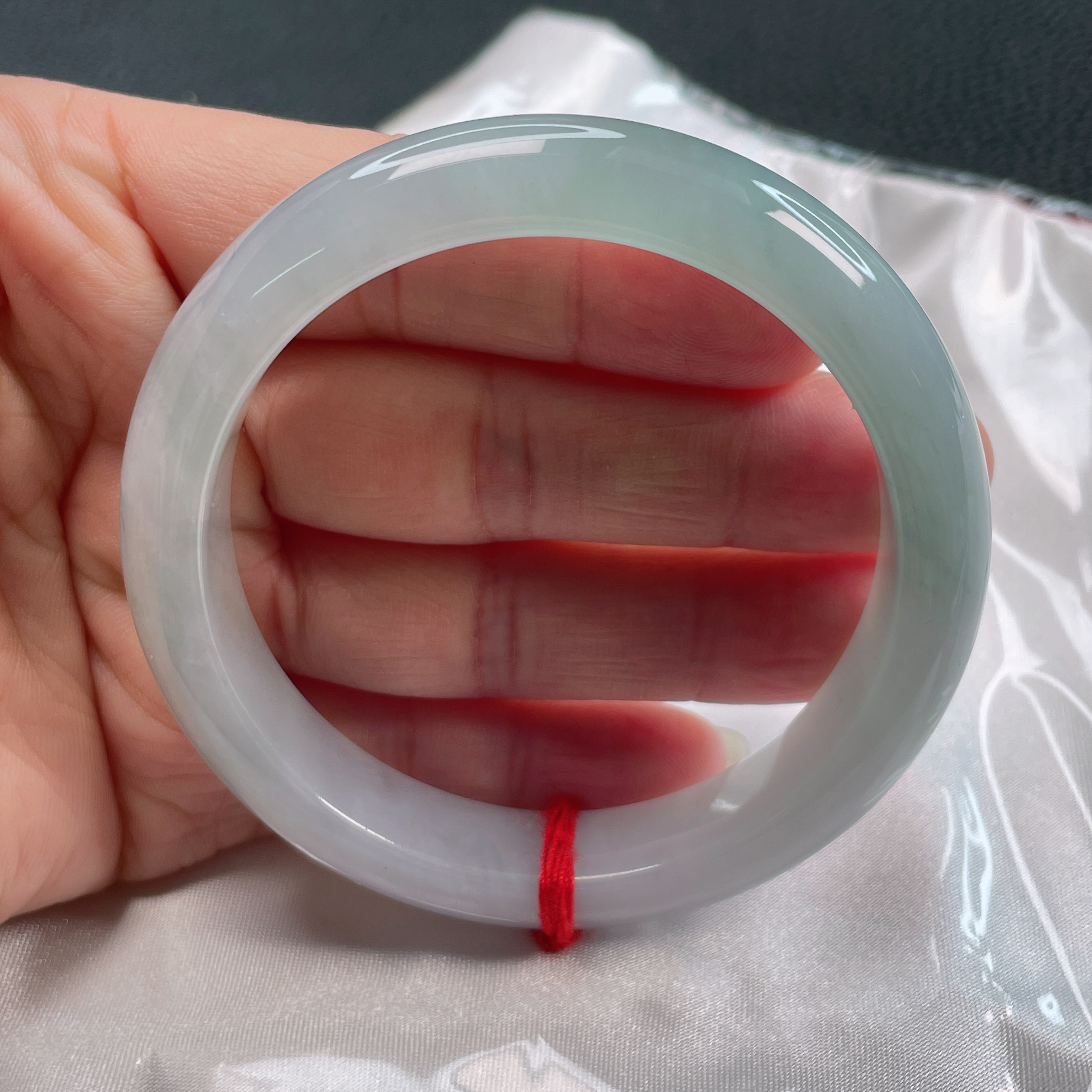 1913缅甸天然A货翡翠手镯57圈冰晴蓝手镯时尚百搭少女款冰透玉镯