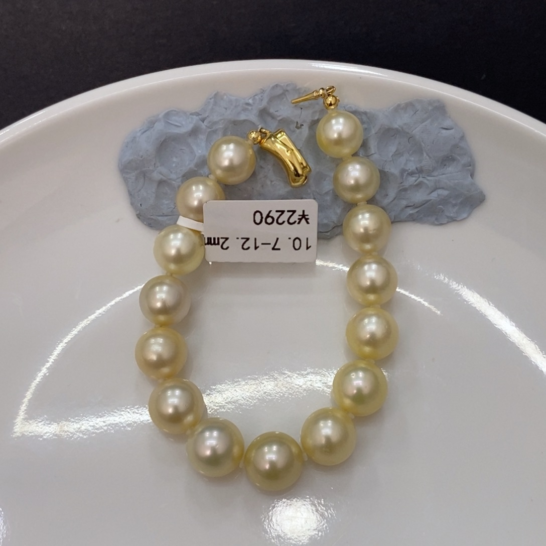 裸珠海水珍珠?**?金珠手串10.7-12.2琴