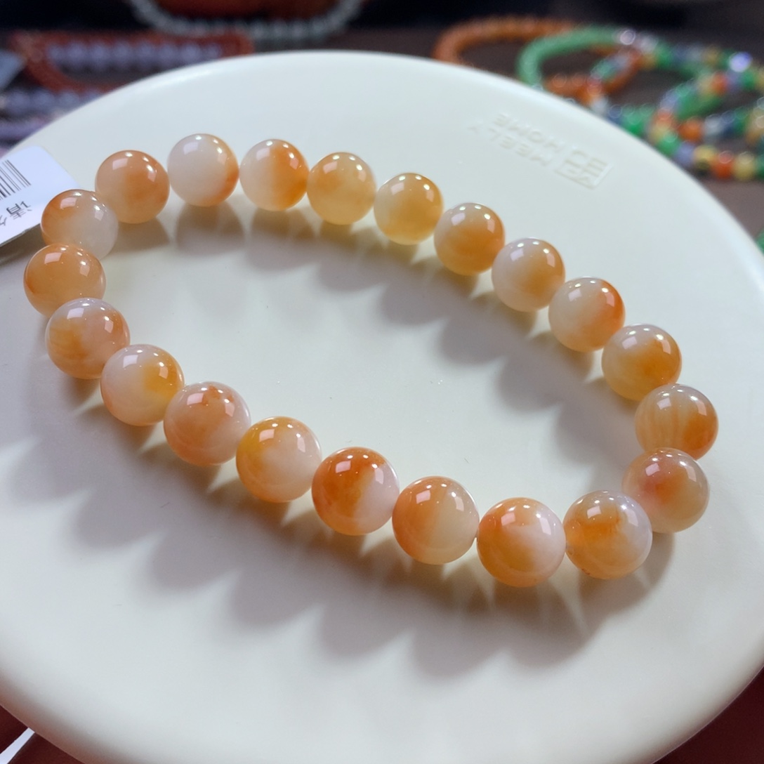 翡翠未镶嵌手链翡翠胶润飘西柚红卡8.90+