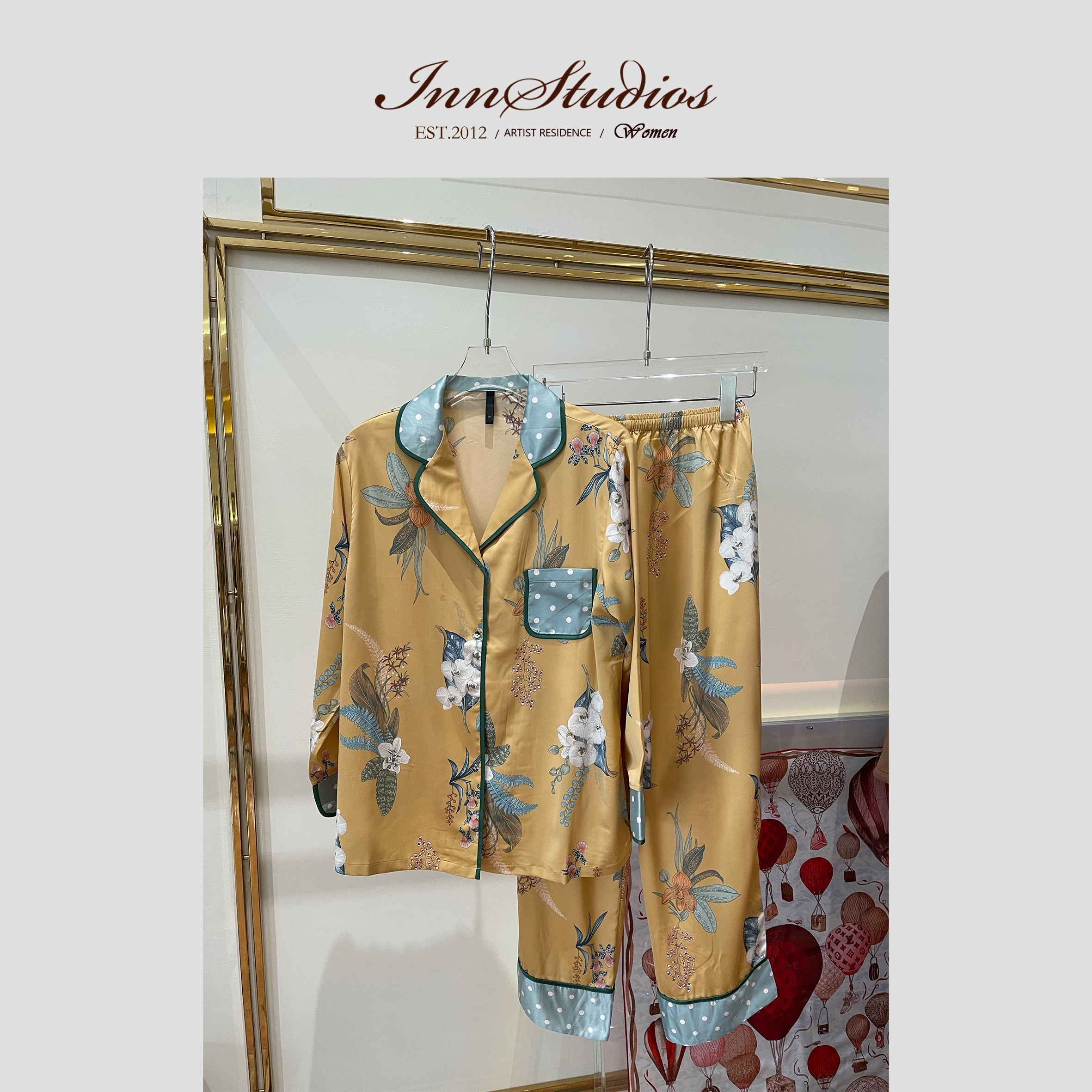 Innstudios 黄蜀葵花长袖睡衣套装