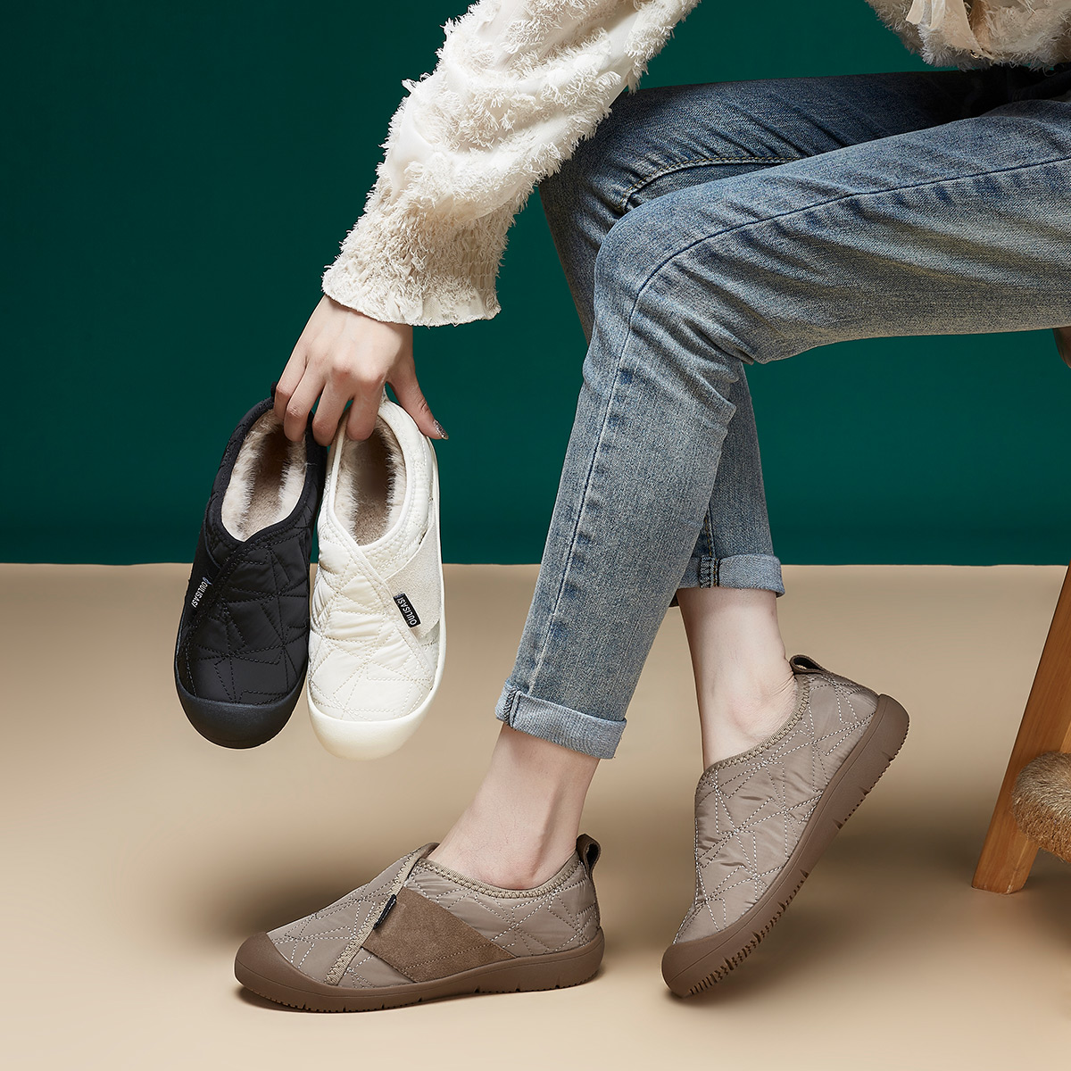 445棉鞋女2024冬季新款头层牛皮复古百搭真毛一脚蹬女鞋