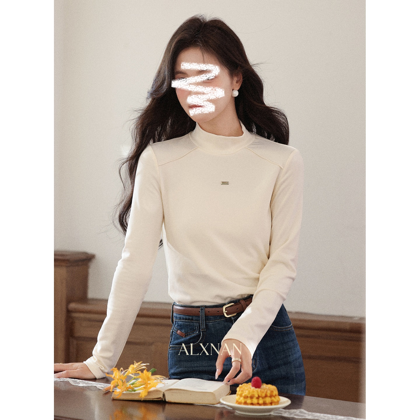 现货【品牌撤柜款ZB】半高领T恤打底衫修身显瘦内搭上衣L58877