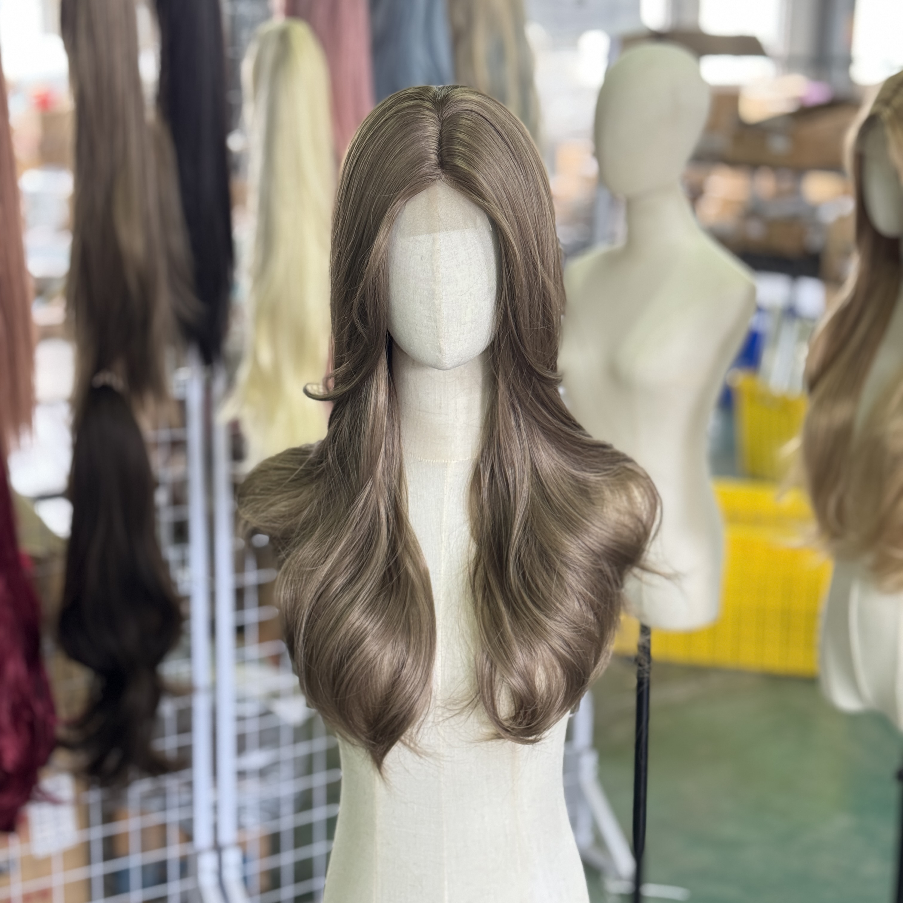 亚麻灰棕韩式大波浪长卷发小额蕾丝中分自然防真人发全头COS假发