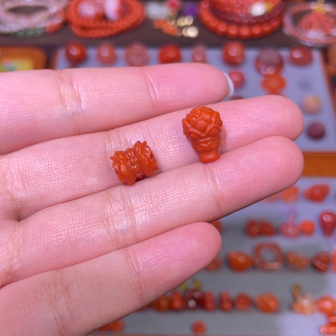 记***蟹南红玛瑙未镶嵌莲花三通并蒂莲