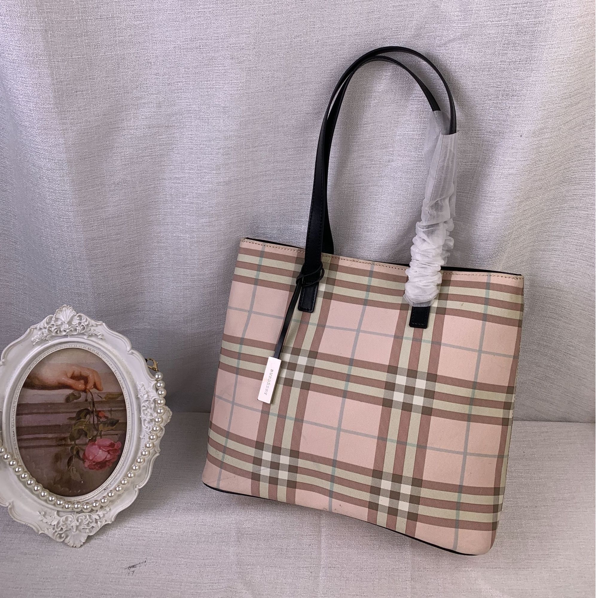 95新 BURBERRY/博柏利 轻雾粉格纹手提包/WJ10325063/5063/xfp