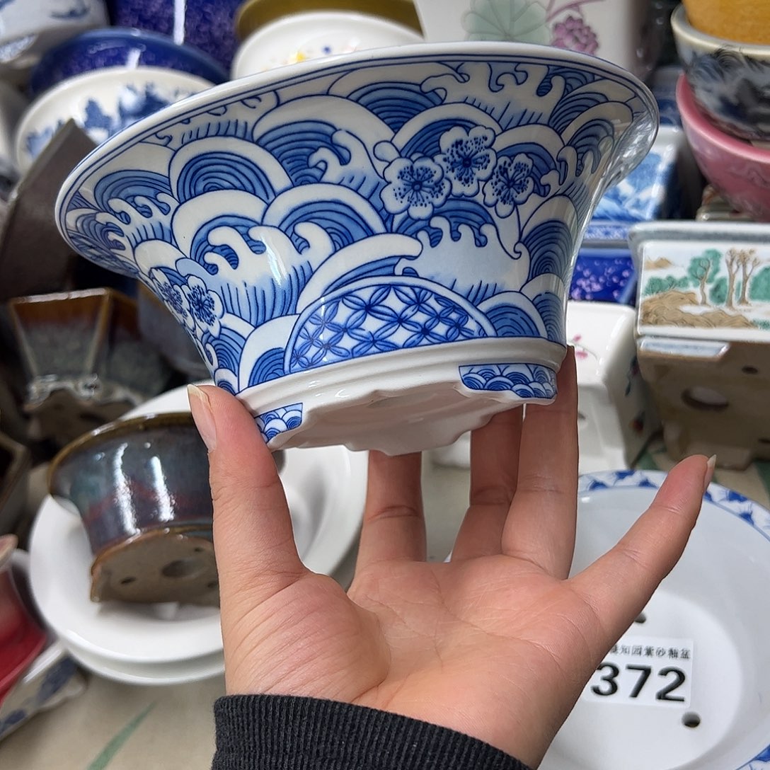 紫砂花盆491号瑕疵17/7cm仿手绘海浪花纹