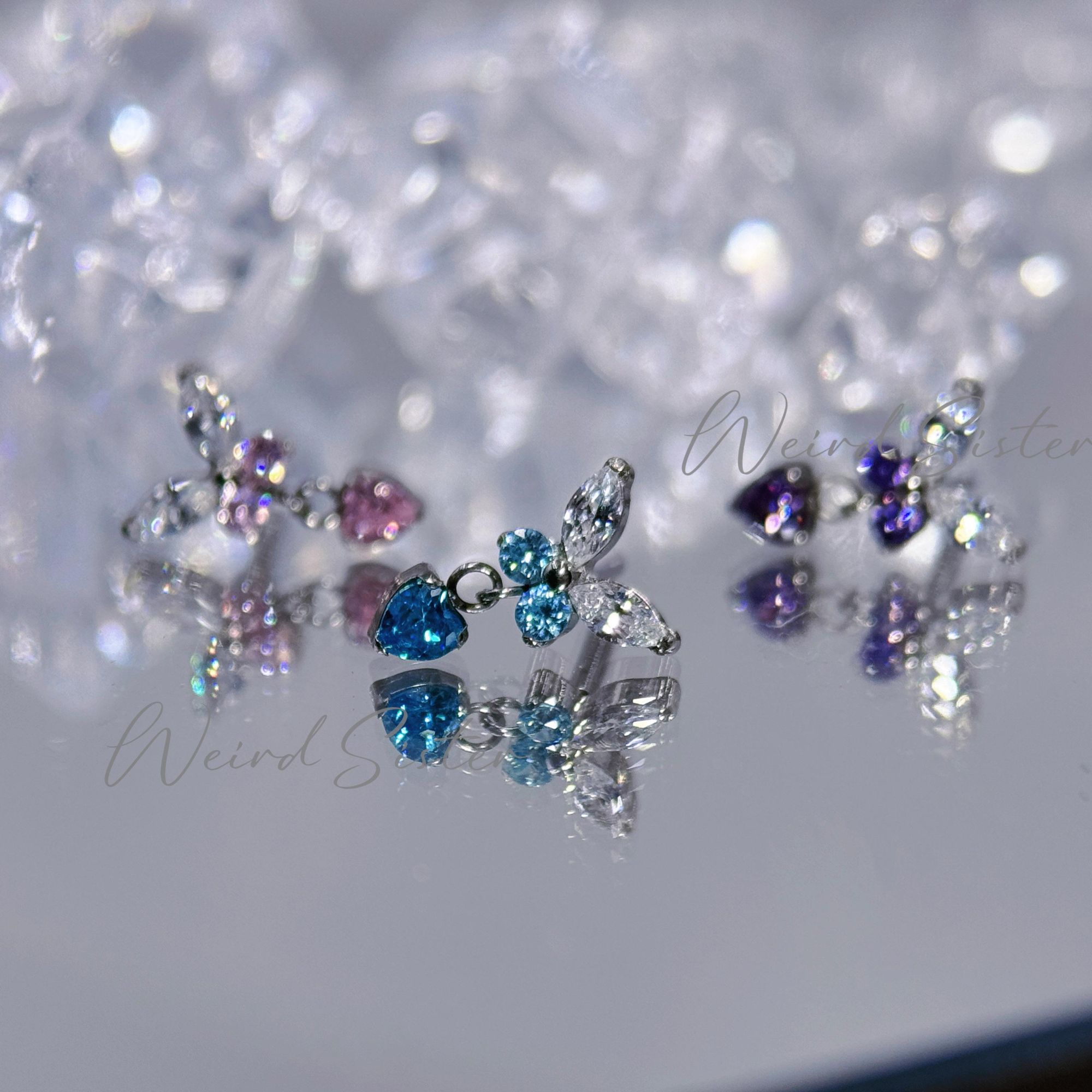 钛合金耳饰 F136爆闪星河蝶梦吊坠耳钉耳骨钉甜美少女防过敏