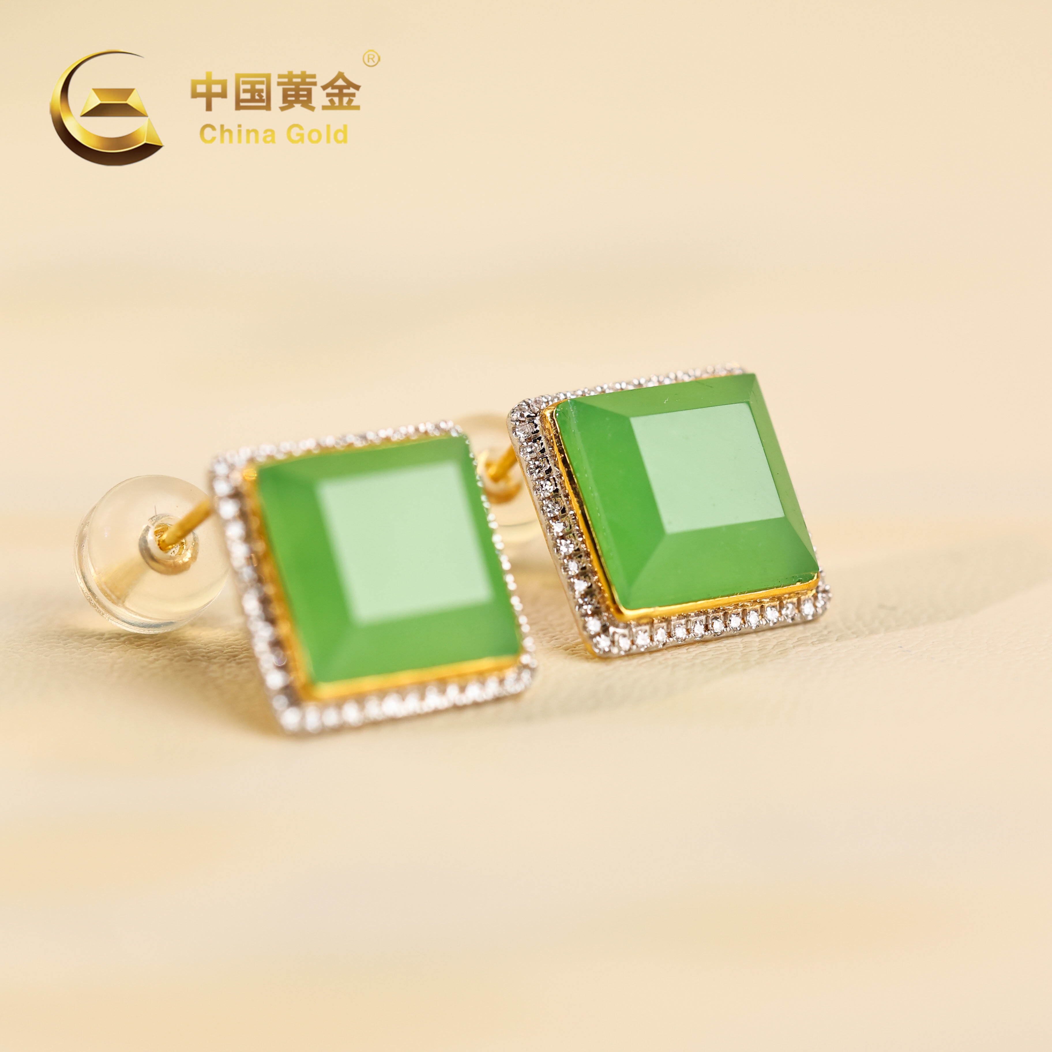  【中国黄金】裕恛 | 和田玉*耳饰*18K金镶嵌-R1358-L-Y