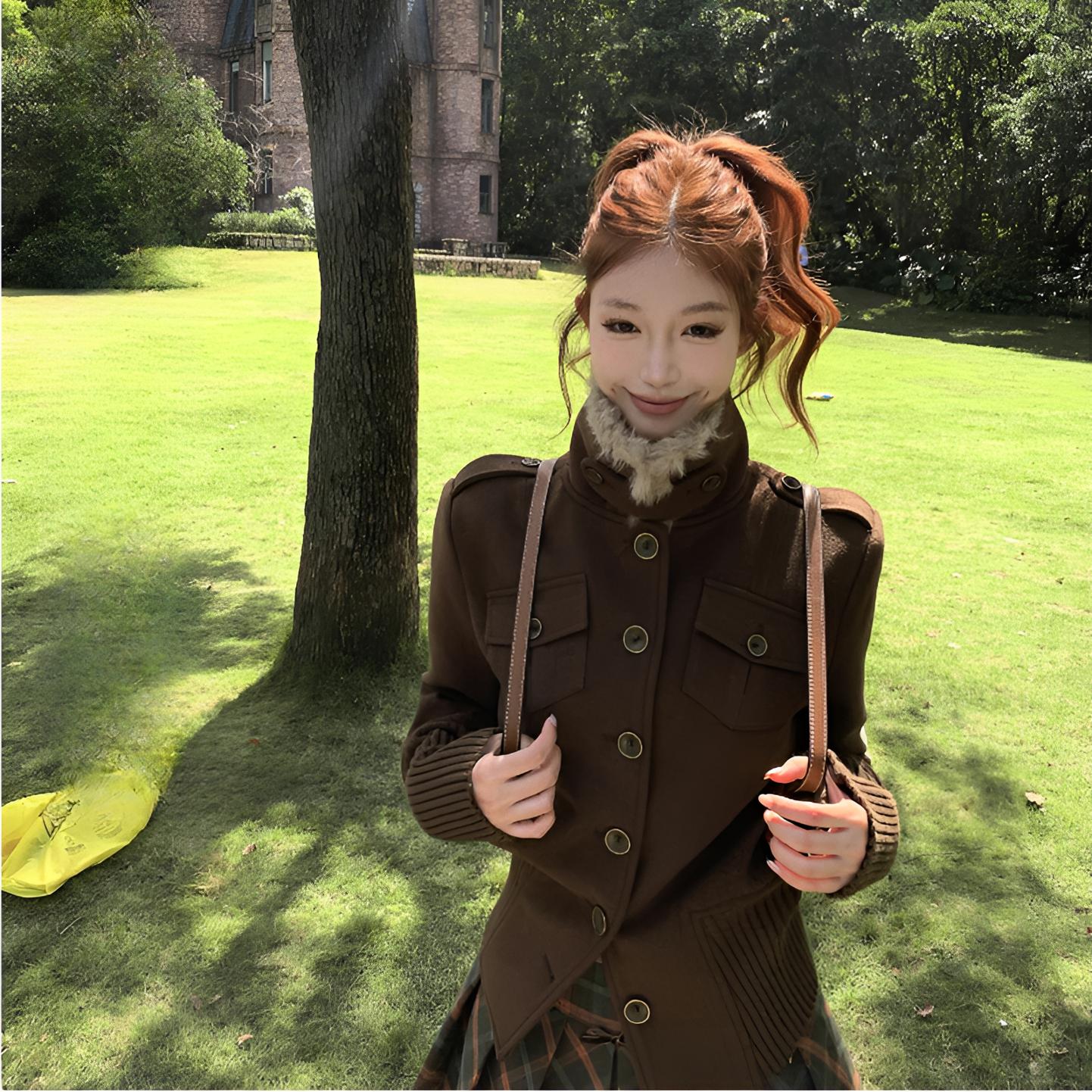 炽铂秋冬新款【松茶可可】高级感复古金属扣外套女呢子外套百搭上衣