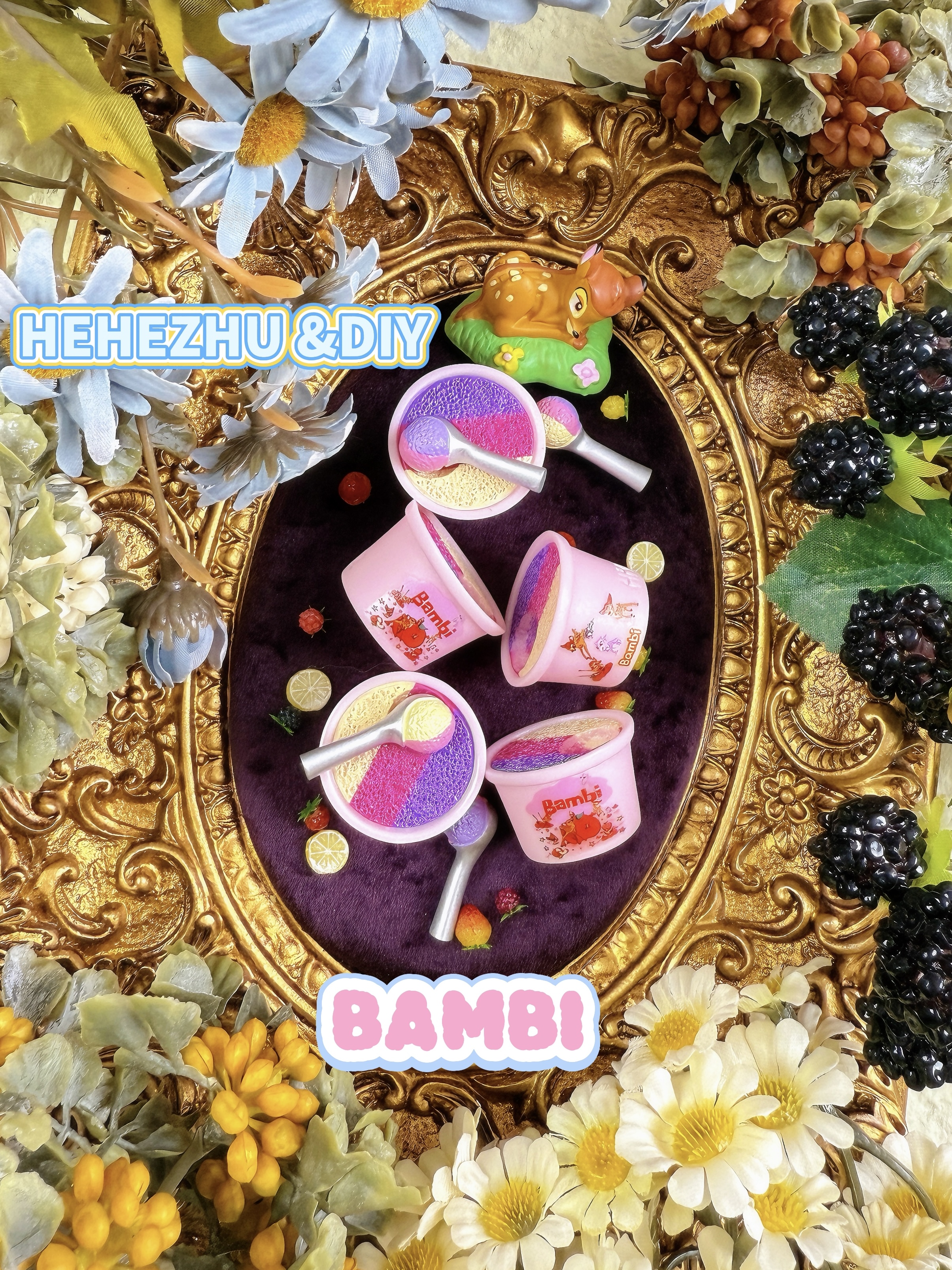 呵呵猪定制款挖一勺三色冰淇淋桶diy树脂食玩手工配件