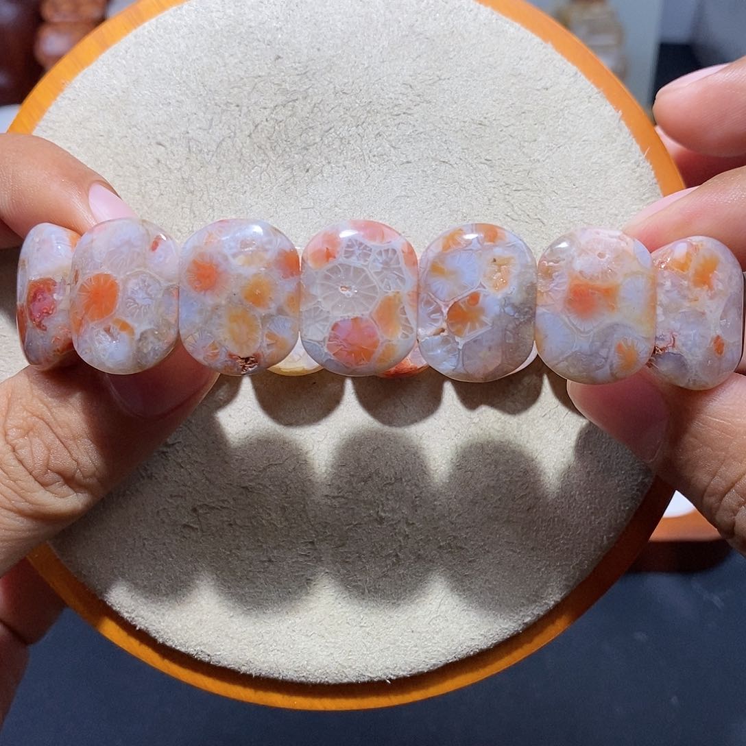 硅化珊瑚（珊瑚玉）手串未镶嵌特价玻璃花3