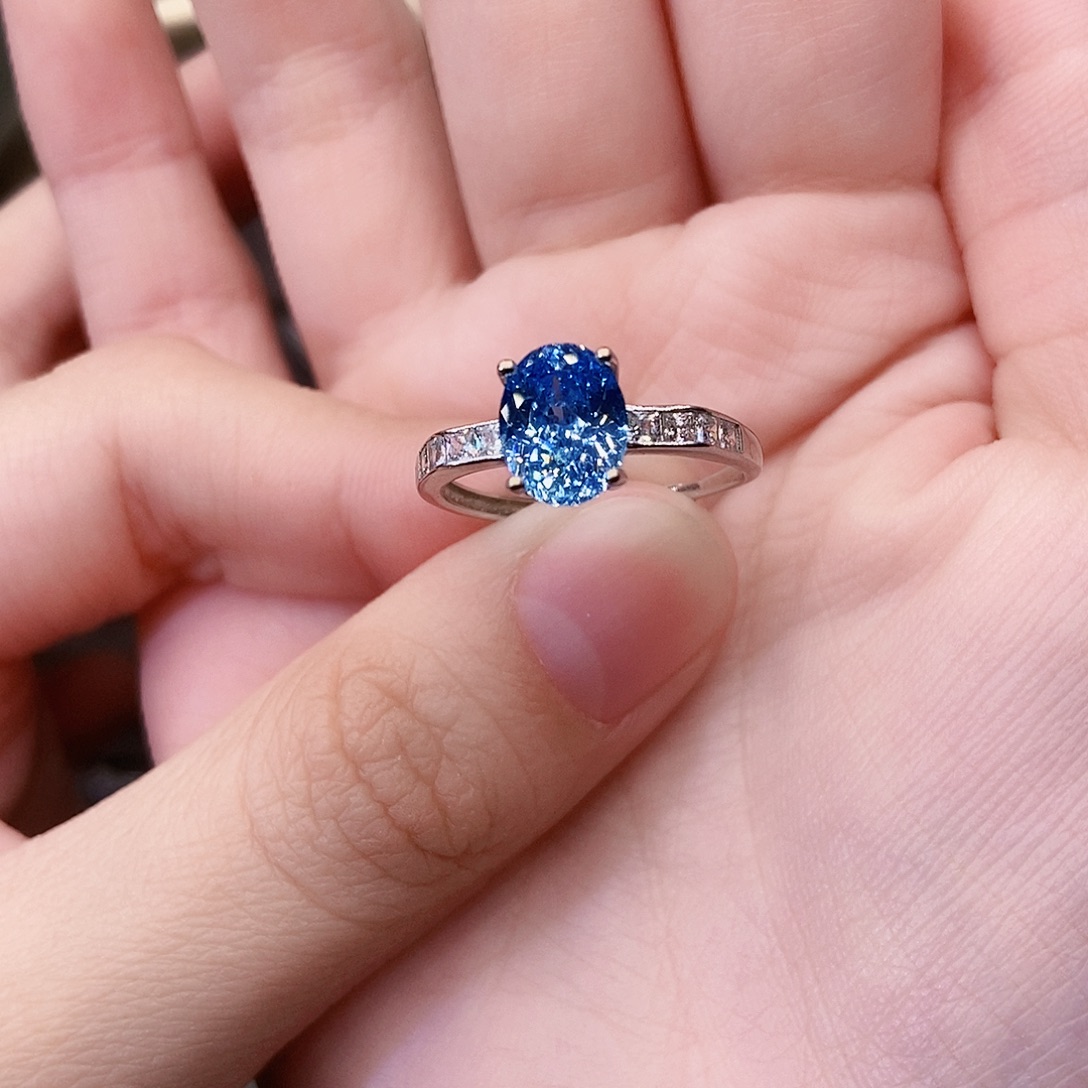 银S925镶嵌戒圈海蓝宝石