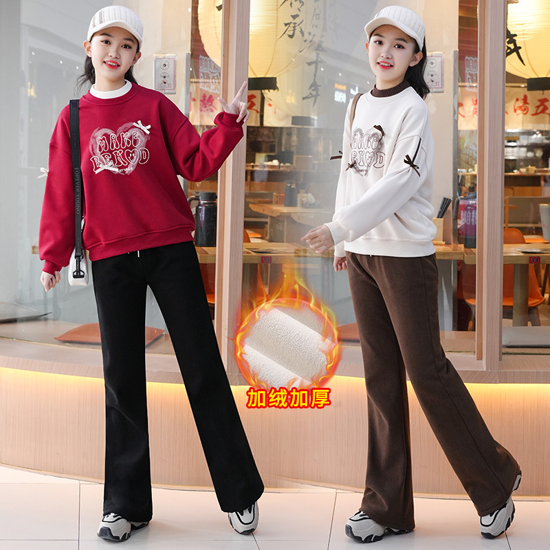 女童秋冬卫衣2025新款女孩中大童初高中生喜庆休闲百搭加绒卫衣