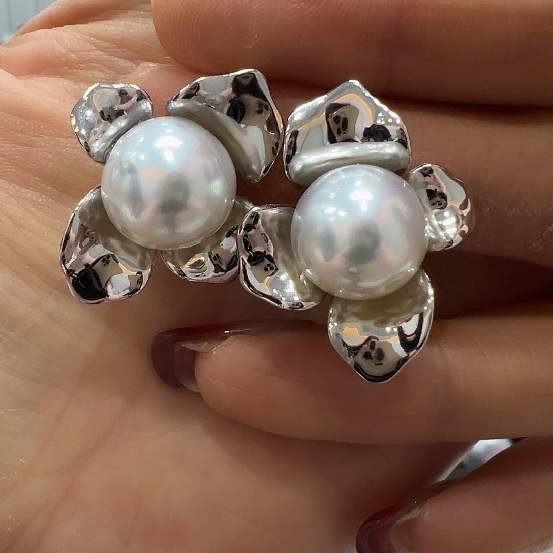 海水珍珠耳饰银S925镶嵌