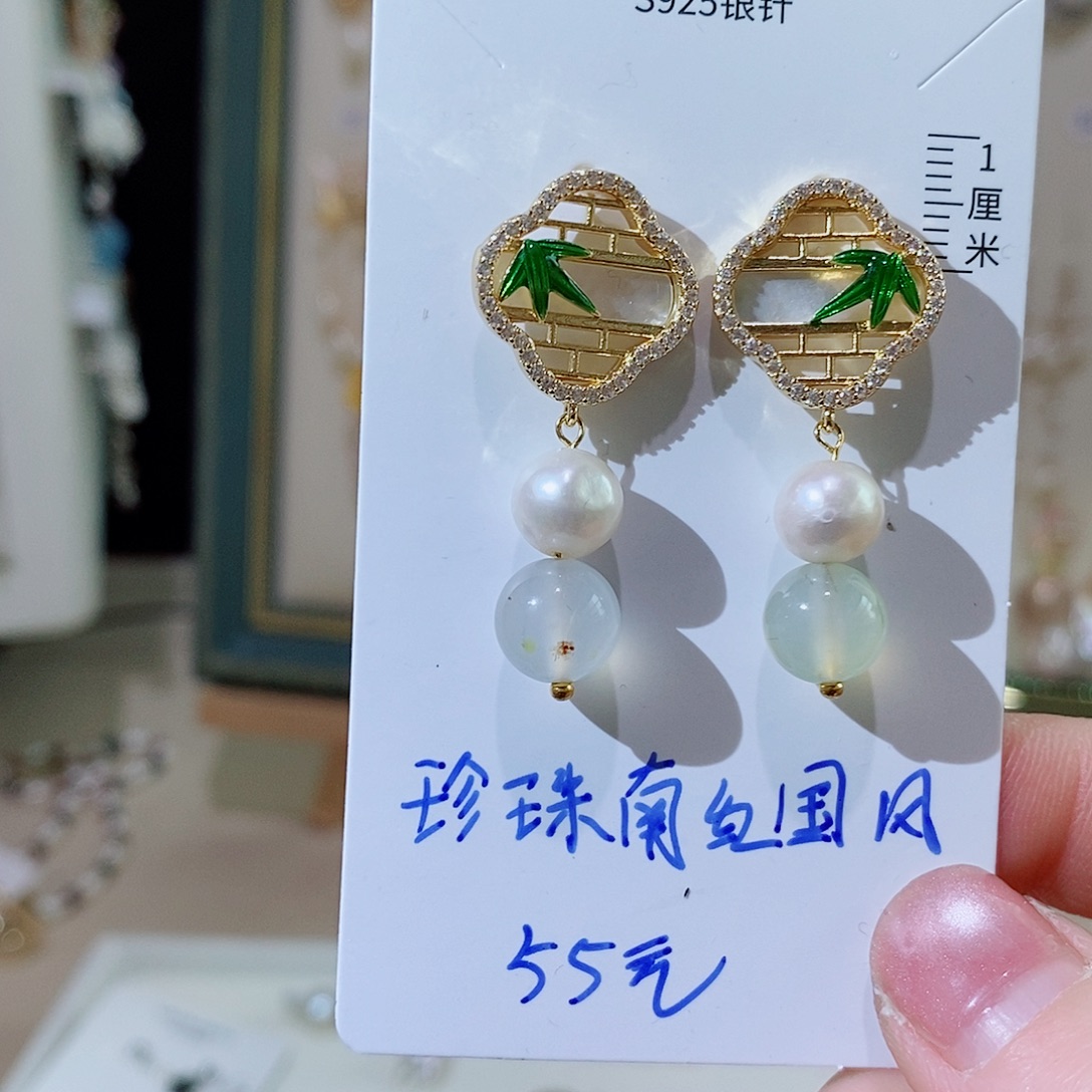 淡水珍珠耳饰银S925镶嵌