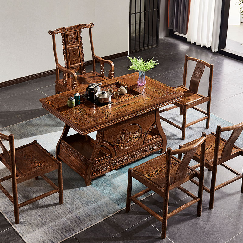 元宝茶桌 鸡翅木茶桌椅组合中式红木茶台茶室功夫喝茶桌 红木家具