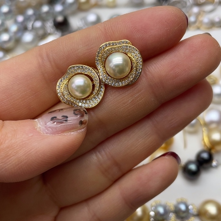 海水珍珠耳饰银S925镶嵌